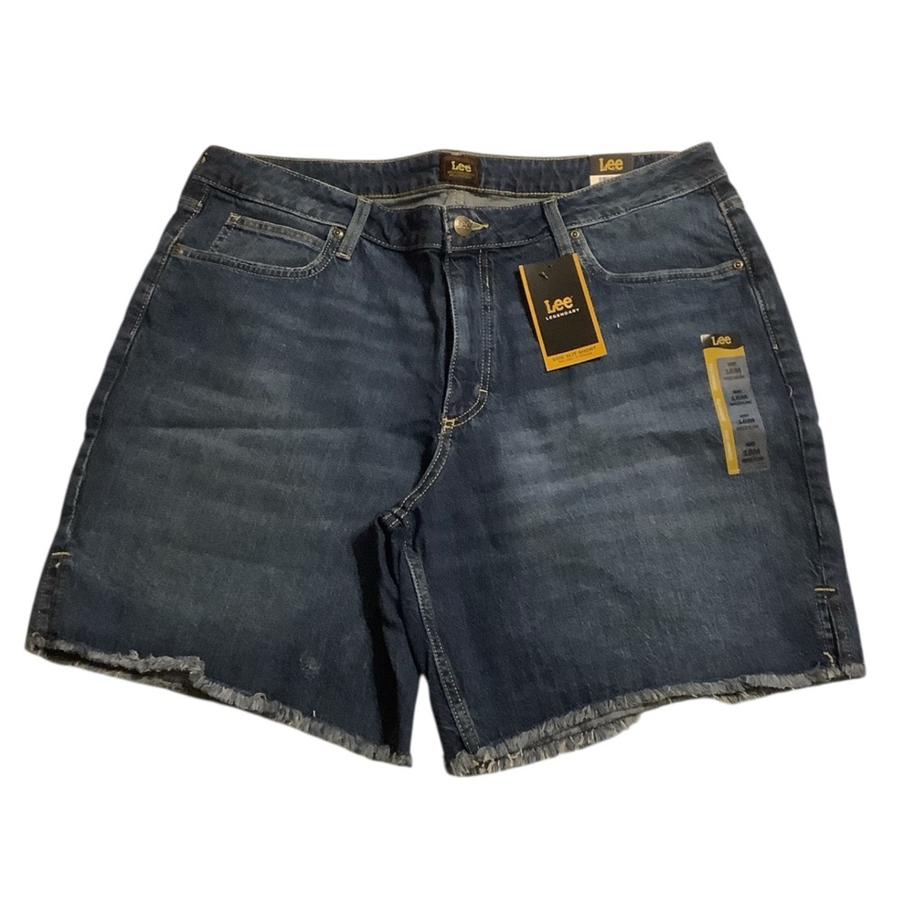 NWT Lee Women's Blue Side Slit Jean Shorts Mid Rise 7”inch inseam